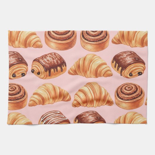 Natasha Usによる新鮮なパンとクロワッサン キッチンタオル (横)