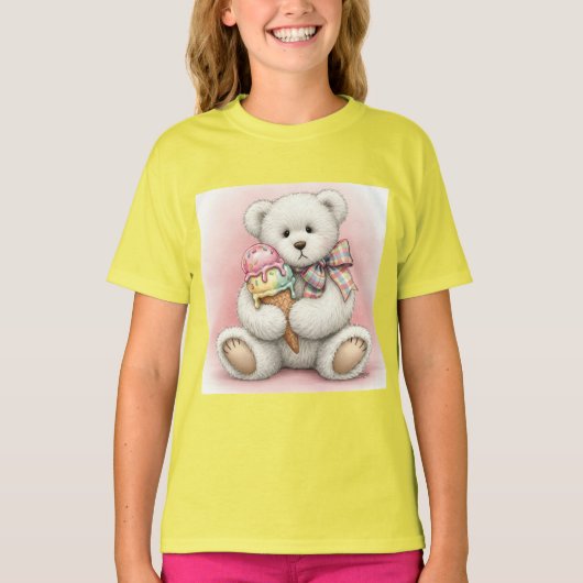 Natasha Usによる白クマとアイスクリーム Tシャツ (正面)