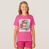 Natasha Usによる英語のブルドッグとカップケーキ Tシャツ (正面フル)