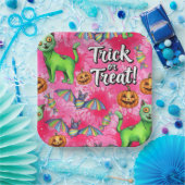 Natasha Usによる飛んでいるグリーン猫とこうもり ペーパープレート (パーティー)