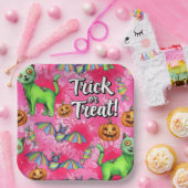 Natasha Usによる飛んでいるグリーン猫とこうもり ペーパープレート (パーティー)