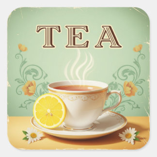 Natasha UsによるTea, Vintageポスター スクエアシール