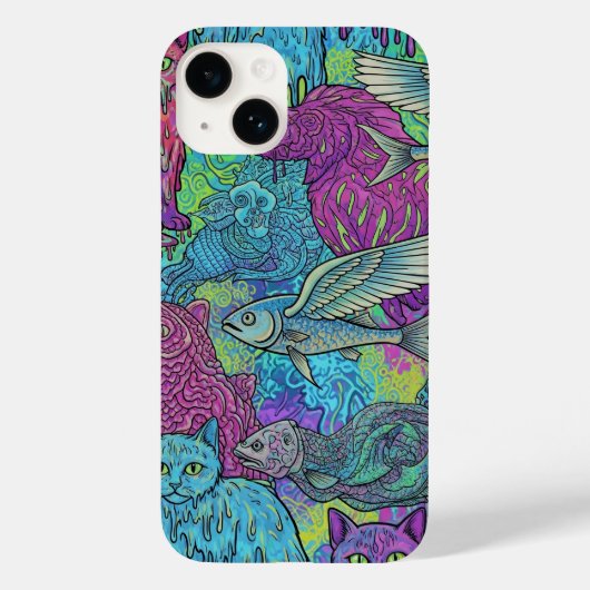 Natasha Usの猫と魚の鳥 Case-Mate iPhoneケース (裏面)