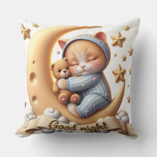 Natasha Usコレクションのテディベアを持つ子猫 クッション (正面)