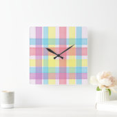 Natasha Us市松模様にによるデリケートなパターン スクエア壁時計 (ホーム)
