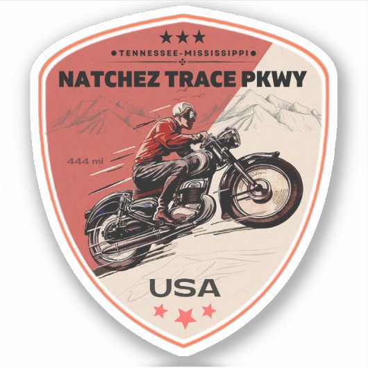 natchezトレース道路ミシシッピーTennesseeのmotorcycl シール (正面)