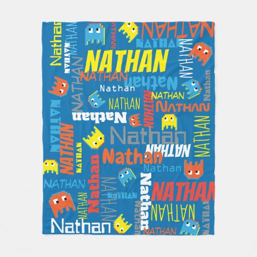 Nathanの名前をカスタムするピクセル賭博のキャラクターのグラフィック フリースブランケット (正面)