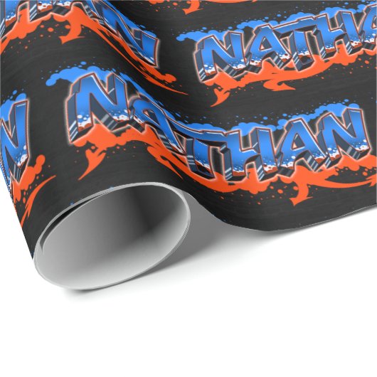 Nathan Vorname Name Graffiti blue orange ラッピングペーパー (ロールコーナー)