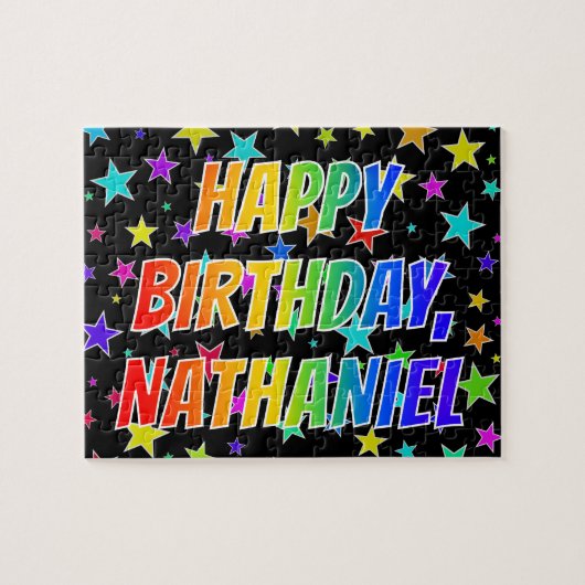 「NATHANIEL」名、おもしろい「ハッピーバースデー」 ジグソーパズル (横)