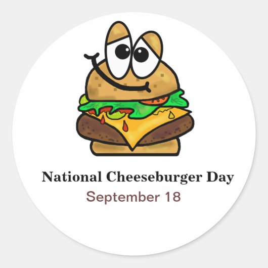 National おもしろい Cheeseburger Dayスタンプ/名前タグ ラウンドシール (正面)