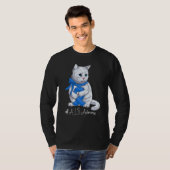 National ALS Awareness Month Blue Ribbon Cute Cat Tシャツ (正面フル)