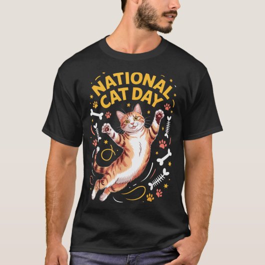 National Cat Day Cute Tabby Kitty Celebration Happ Tシャツ (正面)