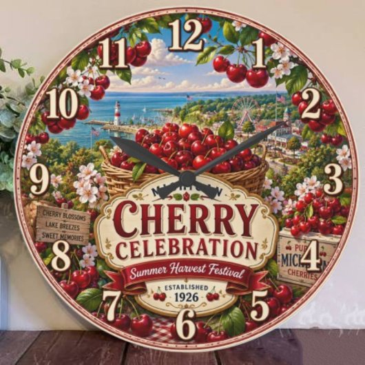 National Cherry Festival Michigan Cherry ラージ壁時計