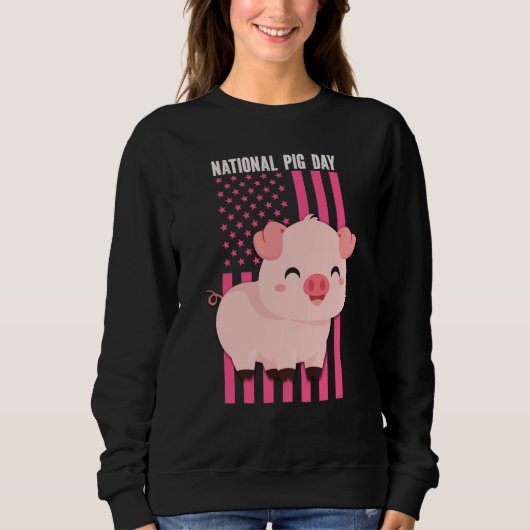 National cute Pig Day American Flag Pink for Girls スウェットシャツ (正面)