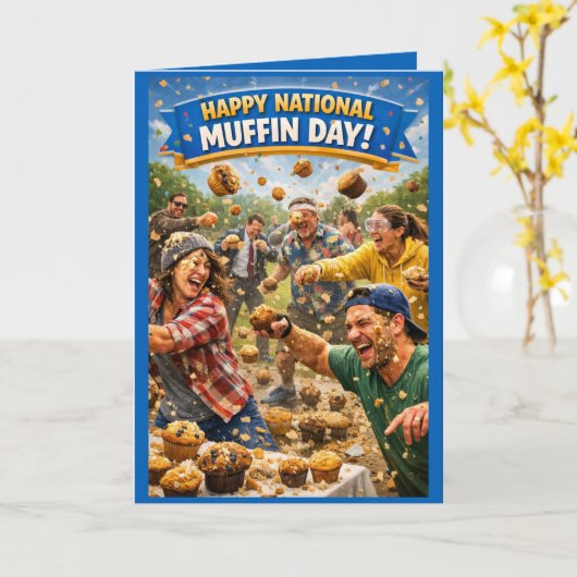 National Muffin Day Greeting Card, Muffin Fight!  カード (黄色い花)