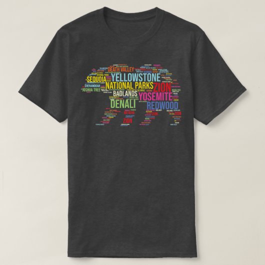 National Parks USA List Word Cloud Bear Camping &  Tシャツ (デザイン正面)