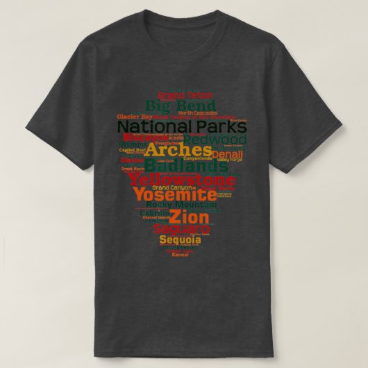 National Parks Word List Cloud Camping Hiking Men Tシャツ (デザイン正面)