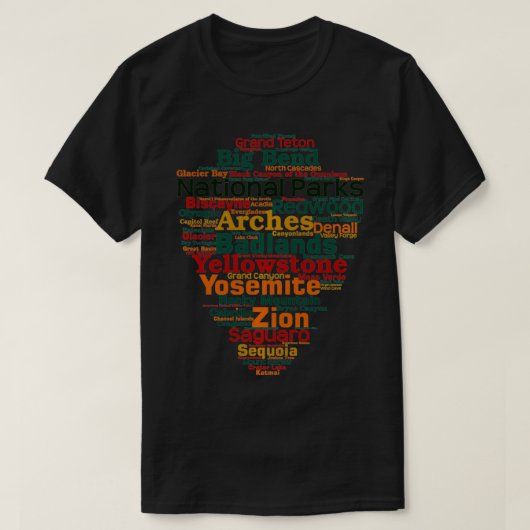 National Parks Word List Cloud Camping Hiking Men Tシャツ (デザイン正面)