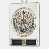  National Violin Day Melody Sticker with Folk Art  シルバープレートバナーオーナメント (左)