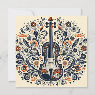 National Violin Day Melody Sticker with Folk Art シーズンカード