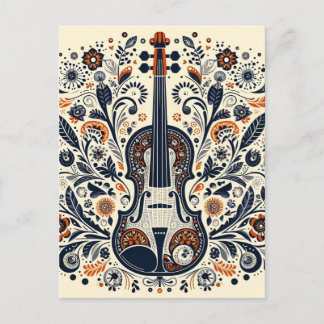 National Violin Day Melody Sticker with Folk Art シーズンポストカード