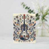  National Violin Day Melody Sticker with Folk Art  シーズンポストカード (スタンド正面)