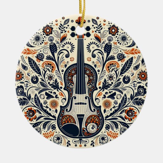National Violin Day Melody Sticker with Folk Art セラミックオーナメント (正面)