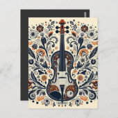  National Violin Day Melody Sticker with Folk Art  ポストカード (正面/裏面)