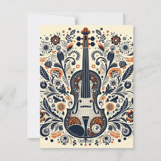 National Violin Day Melody Sticker with Folk Art ポストカード