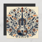  National Violin Day Melody Sticker with Folk Art  招待状 (正面/裏面)