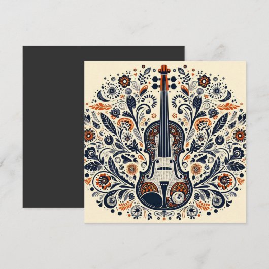 National Violin Day Melody Sticker with Folk Art 招待状 (正面/裏面)