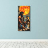 Native American and Wolf キャンバスプリント (インサイチュ (ウッドフロア))