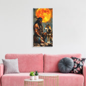 Native American and Wolf キャンバスプリント (インサイチュ (リビング))