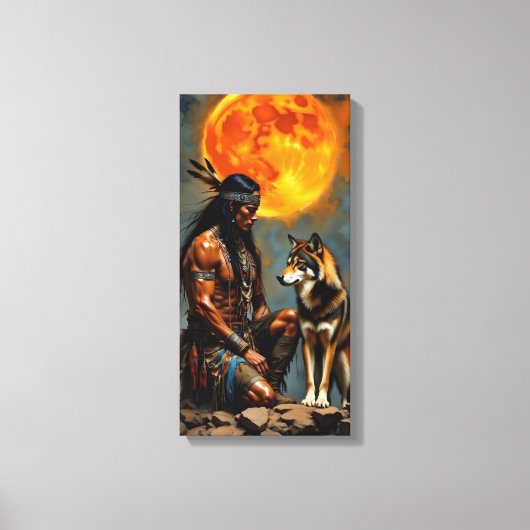 Native American and Wolf キャンバスプリント (正面)