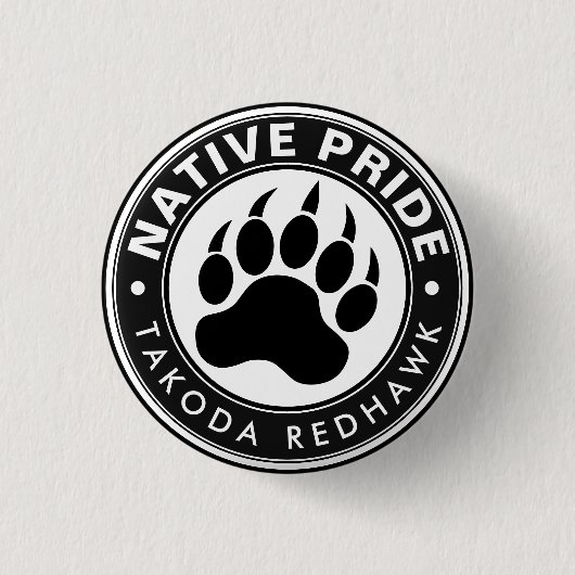 Native American Bear Paw Logo Personalized Name 缶バッジ (正面)