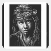 Native American Boy my 2004 drawing postcard スクエアシール (正面)