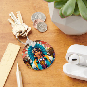 Native American Chief Powerful Portrait キーホルダー