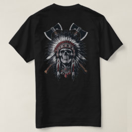 Native American Chief Skull Crossed Axes Tシャツ
