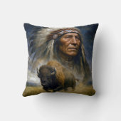 Native American Chief with Charging Buffalo クッション (裏面)
