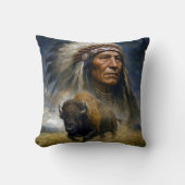Native American Chief with Charging Buffalo クッション (正面)
