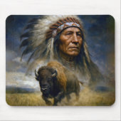 Native American Chief with Charging Buffalo マウスパッド (正面)