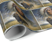 Native American Chief with Charging Buffalo ラッピングペーパー (ロールコーナー)