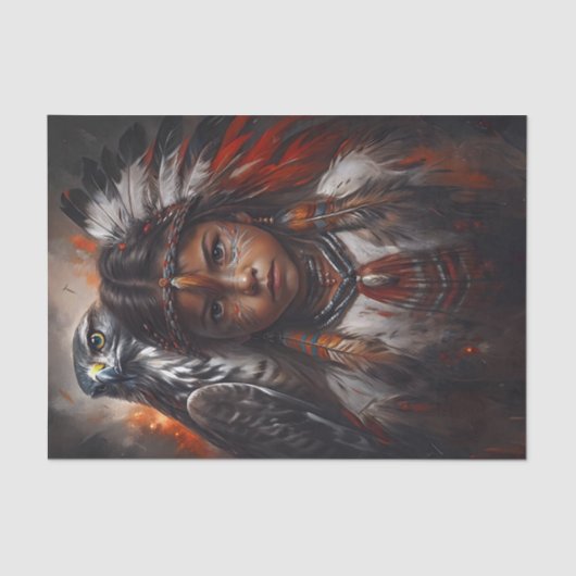 Native American Child & Eagle Headdress Decoupage 薄葉紙 (正面)