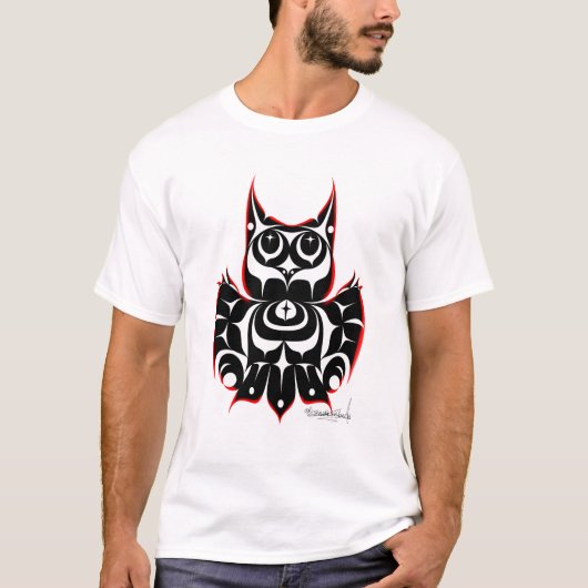 Native American Coast Salish Style Horned Owl Tシャツ (正面)