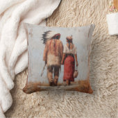 Native American Couple Throw Pillow クッション (ブランケット)