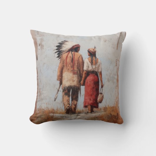 Native American Couple Throw Pillow クッション (正面)