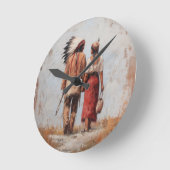 Native American Couple Wall Clock ラウンド壁時計 (傾斜)