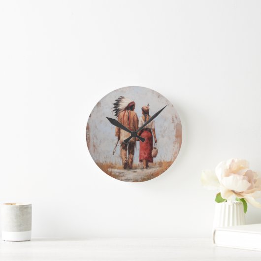 Native American Couple Wall Clock ラウンド壁時計 (ホーム)