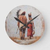 Native American Couple Wall Clock ラウンド壁時計 (正面)