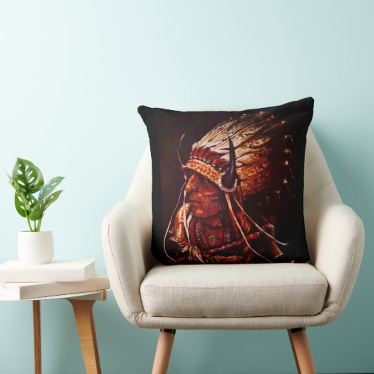 Native American "El Reno Chief" Throw Pillow クッション (椅子)